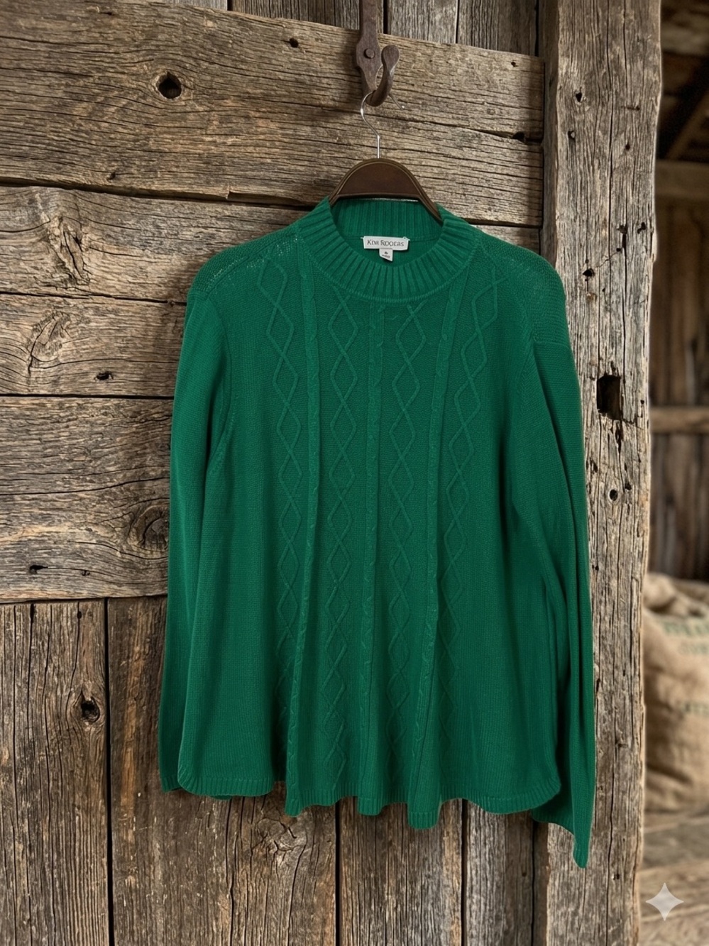 Kim Rogers Green Cable-Knit Crewneck Sweater
